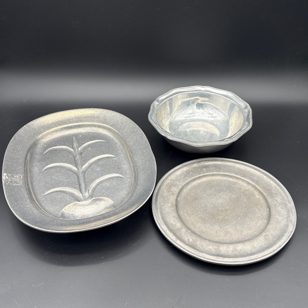 Vintage Wilton Armetale Pewter-Look 3pc Set - Meat Platter, Bowl & Plate Lot